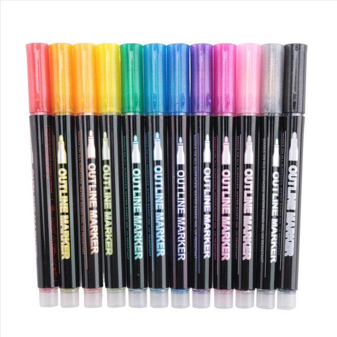 Shimmer Markers Doodle Autline Dazzles : Metallic Double Line Glitter Pens 세트 Super Squiggles, 12 색, 다색