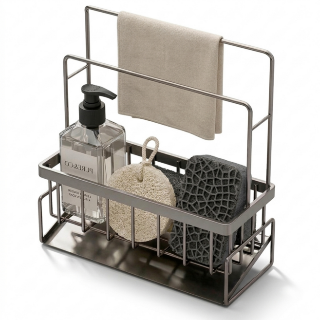 러슈브 싱크대 물빠짐 수세미 거치대, 1개, 그레이
