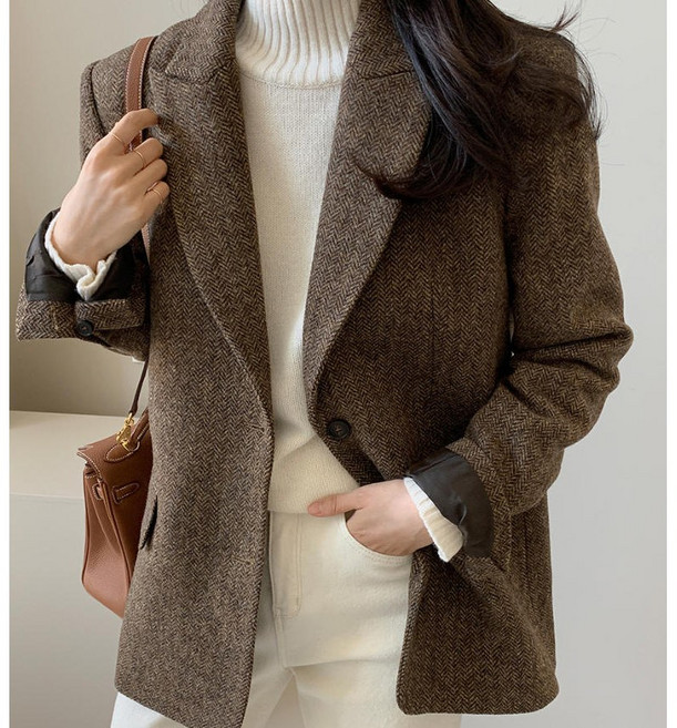 모몰라티 여성 프리미엄 루즈핏 캐주얼 데일리 모직 블레이저