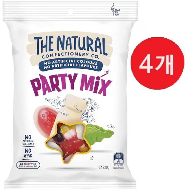[호주정품직구] 호주 더 내추럴 The Natural 파티 믹스 젤리 Party Mix Jellies - 천연 무색소 무향료 건강 젤리, 220g, 4개 - 쿠팡