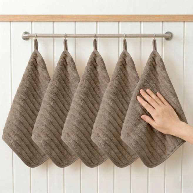 공온 모던 극세사 주방 고리 핸드타월, 5개, 브라운