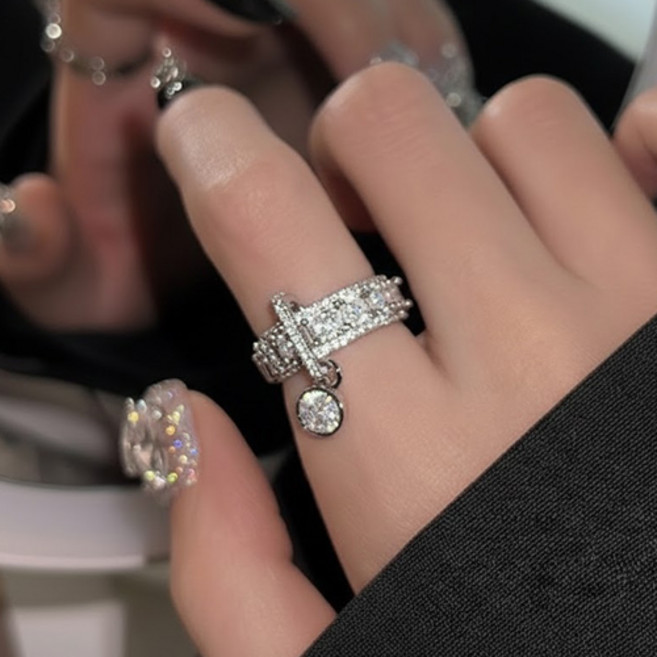 여성 파티 공연 행사 유니크 볼드 버클 큐빅 오픈 링 반지 A2642