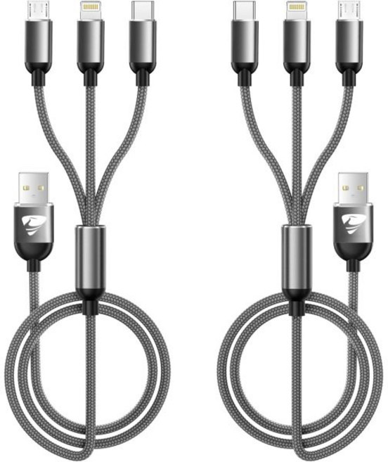 Aioneus 아이오네우스 멀티 충전 케이블 나일론 브레이드 3-in-1 USB 고속 Type-C Micro 및 아이폰 포트 호환 대부분의 휴대폰 아이패드와, 4FT+4FT, 1개