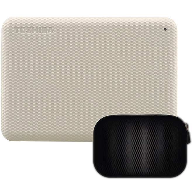 도시바 칸비오 외장하드 어드밴스 2세대 + 파우치 세트, 1TB, 크림 화이트