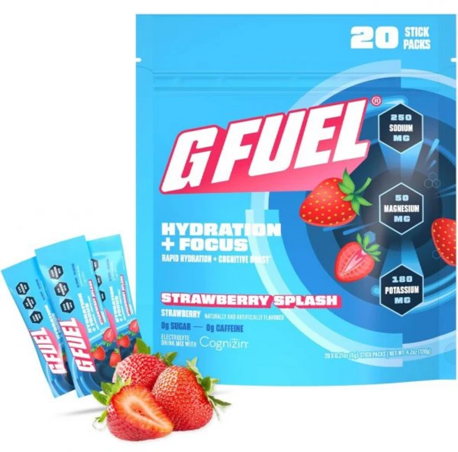 스포츠 운동 음료 믹스 파우더 G Fuel 연료 전해질 즉석 수분 공급 및 집중력 향상 무설탕 다양팩 레몬 오렌지 복숭아 딸기 맛 뇌 기능 20개입 1팩, 딸기 스플래시 - 쿠팡
