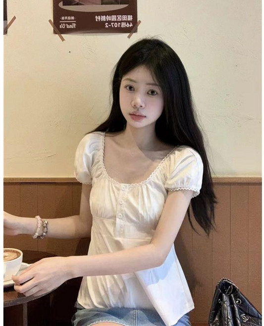 超值 溫柔風氣質白色短袖襯衫女設計感小衆減齡襯衣短款上衣 副廠產品