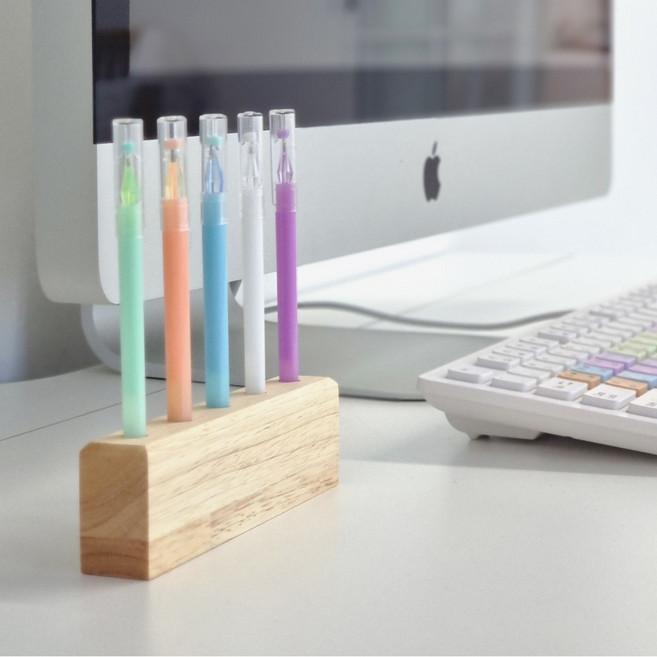 아사엘 원목 우드 태블릿 펜 샤프 만년필 연필 서예 붓 다트핀 개별 홀더 꽂이, 높이: 40mm (90x24x40), 고무나무, 홀갯수: 3홀 / 홀지름: 8mm