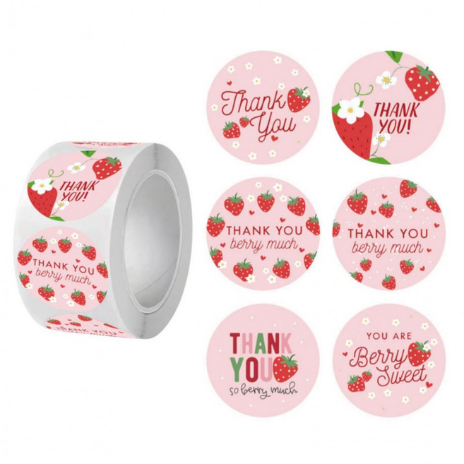 500매입 6종 딸기 땡큐 스티커, 1세트, 혼합(S6169) 500매