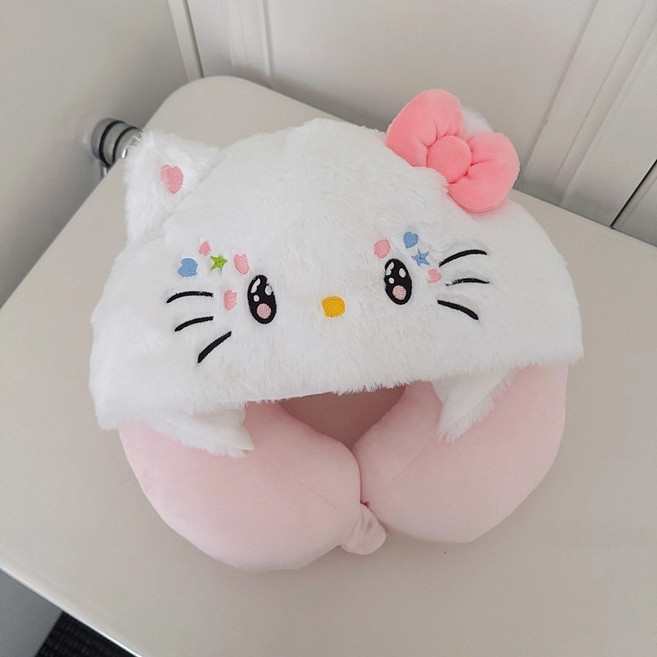 헬로키티 후드 U자형 베개 비행기 여행 사무실에서 편안한 숙면을 도와주는 귀여운 캐릭터 목지지대