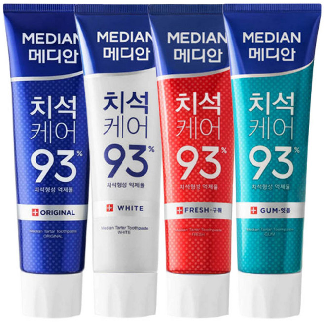 [후후맘] 메디안 치석케어 93 120g X 4종/오리지널 구취 화이트 잇몸, 1세트
