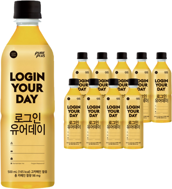로그인유어데이 고카페인 에너지워터 대용량 PET, 10개, 500ml