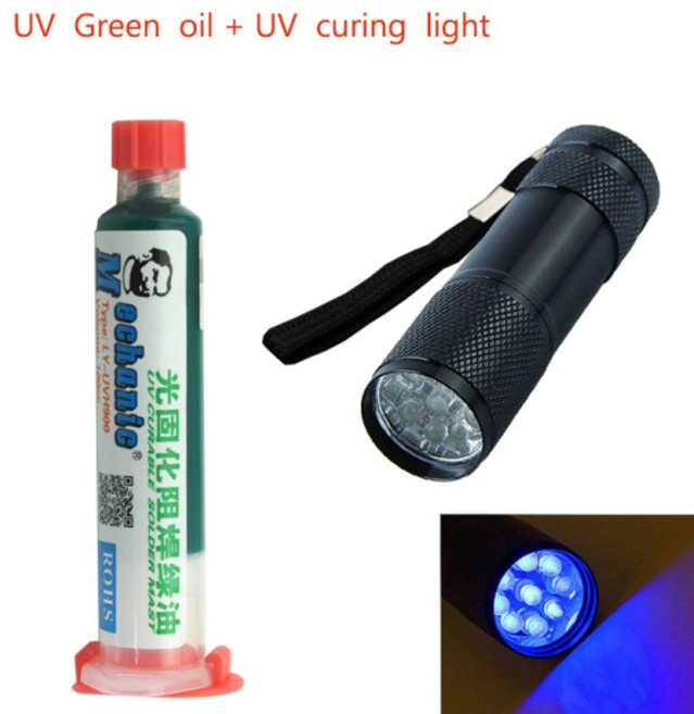 MECHANIC 10CC UV 솔더 마스크 PCB BGA 페인트 부식성 아크 방지 솔더링 용접 플럭스 오일 + 9led UV 경화, [01] Bule oil Sets