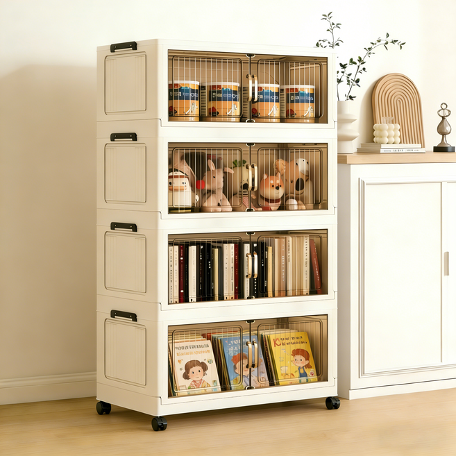 아리엘노 양문형 수납장 무설치 접이식 다용도 수납장 이동식 플라스틱 리빙박스 폴딩 정리함 폴딩박스, 투명