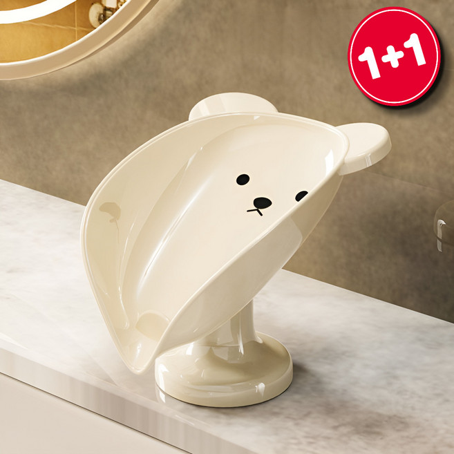 생활해랑 곰돌이 물빠짐 흡착 비누받침, 2개, 크림