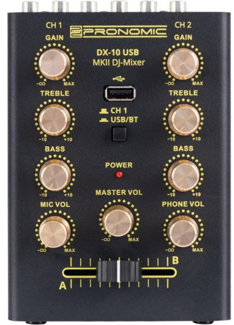 프로나믹 DX-10 USB MKII DJ 믹서 - 컴팩트 2채널 두 개의 라인 입력 2밴드 이퀄라이저 블루투스 및 지원 마이크 헤드폰 출력 블랙, 프로나믹 DX-10 USB MKII DJ 믹서 - 컴팩