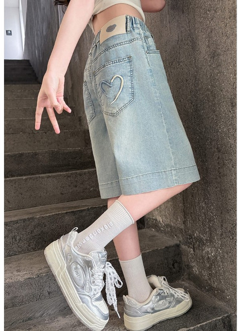 아동용 초등학생 중학생 여름 5부 가벼운 데님 반바지