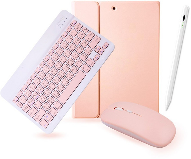 DTAudio聆翔 輕巧雙模無線鍵盤保護套 穩固磁吸/剪刀腳設計, 玫瑰奶昔+觸控筆,iPad Air 第3代