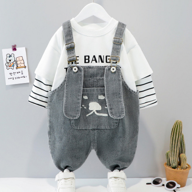 멍멍이데님멜빵셋트 유아상하복 아기등원룩 어린이집 세트 남매룩 단체복 키즈