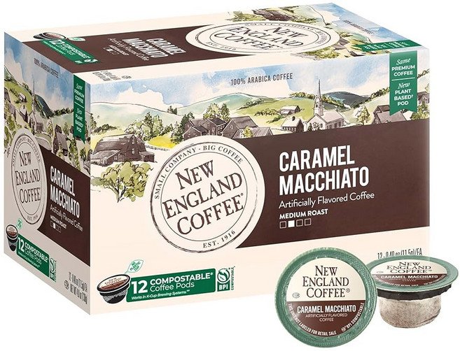 뉴잉글랜드 커피 버터 피칸 미디엄 로스트 싱글 서브 포드 12개들이 박스 6팩, 7 Caramel Macchiato, 12 Count (Pack of 1)