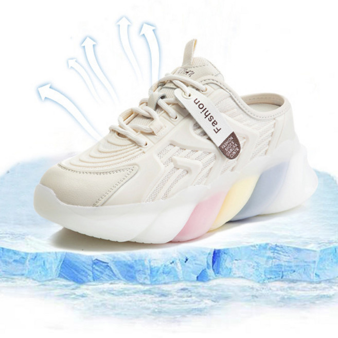 여자 부드럽고 편안하며 통기성이 있고 가벼운 통굽 뮬 운동화 키높이 스니커즈 7cm