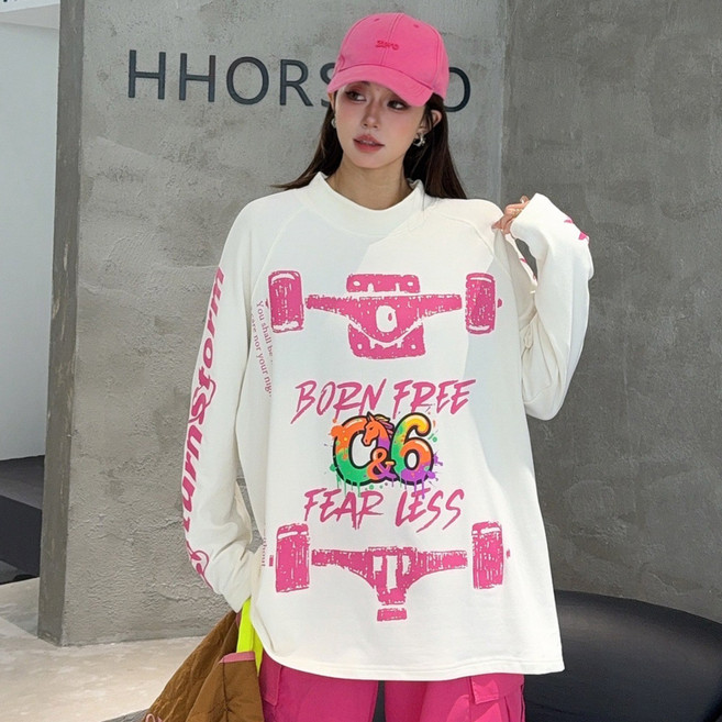 여성 그래픽 아트웍 프린트 스웨트 티셔츠