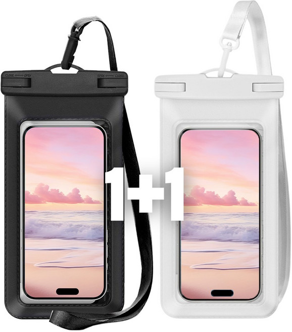 라우드 파스텔 핸드폰 방수팩 1+1 물놀이 방수케이스, 1세트, 블랙+화이트