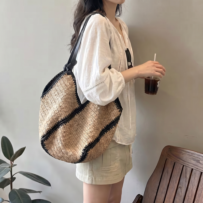 제이바바 여성용 여름 라탄 숄더백