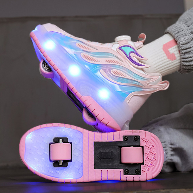 4륜 LED 롤러슈즈 휠리스운동화 바퀴달린 운동화 롤러스케이트운동화(멋진 운동에 필수 균형 감각을 키우기에 필수), 33（215）, 815 백색 분말