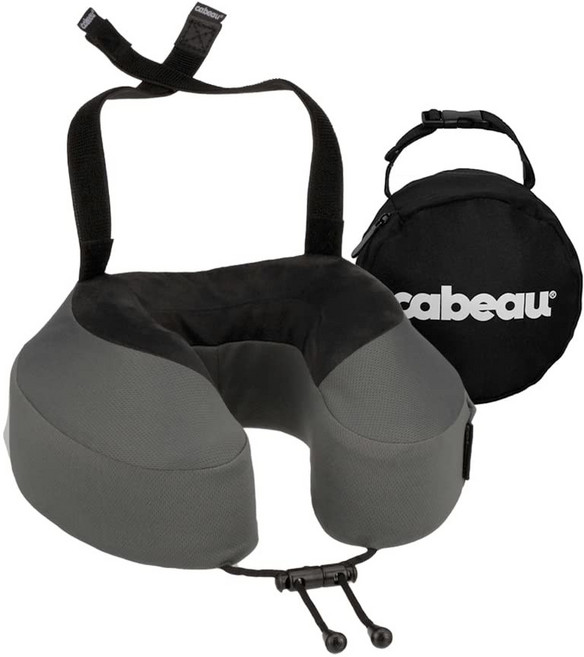 장거리 비행을 위한 카보 비행기 여행용 베개 - 에볼루션 S3 머리와 목을 보호하는 시트 스트랩이 있는 지지 메모리 폼 360 지지력 제공(제트 블랙), Steel Grey, S3 Travel Pillow