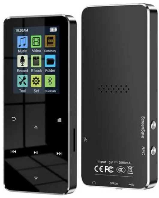 휴대용 MP3 플레이어 2025 2.0 ''금속 MP4 음악 HiFi 블루투스 5.0 지원 카드 FM 알람 시계 전자 책이 내장 된 스피커 새로운 핫, 128GB, 6)Black