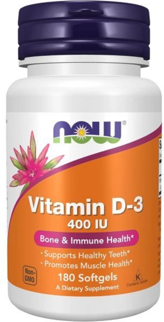 비타민D NOW 비타민 D3 400 U 강골* 구조적 * 180 소프트젤, Unflavored, 180 Count (Pack of 1), 180정, 1개 - 쿠팡