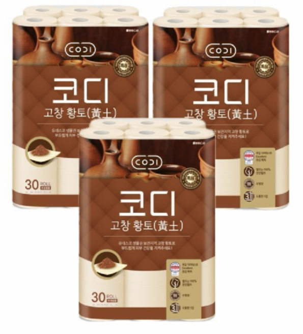 코디 코디 고창 웰빙 화장지 30m 30롤 1팩, 30개입, 90개