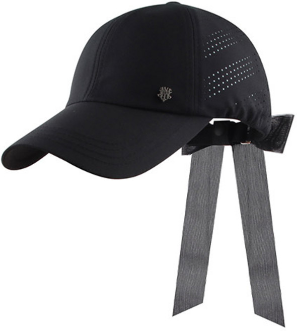 MQUM 여성 골프 모자 리본 탈부착 우먼스 캡, 블랙, 1개