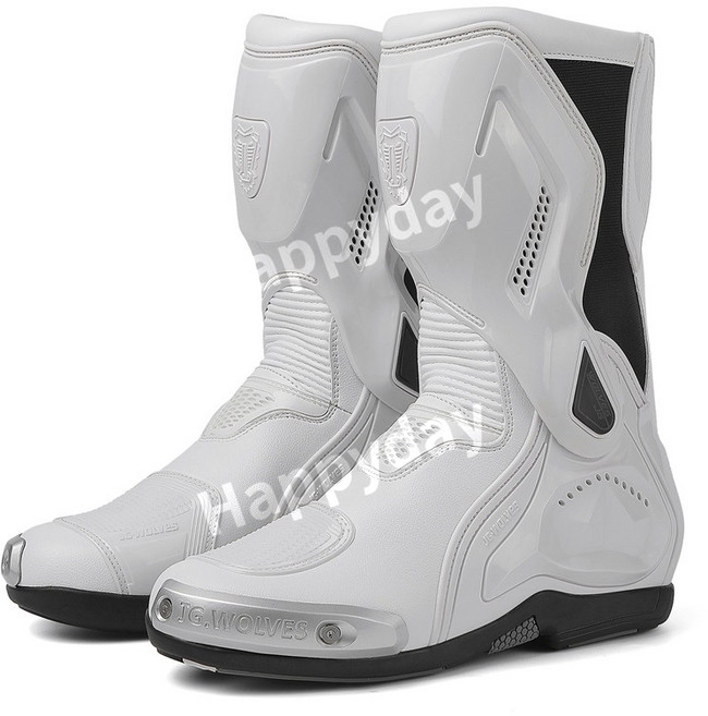 레이싱 티타늄 합금 오토바이 바이크 부츠, 화이트