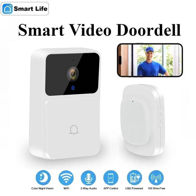 무선 인터폰 WIFI 비디오 초인종 HD 카메라 야간 투시 스마트 홈 도어벨 양방향 인터콤 음성 변경 기능, 1)White
