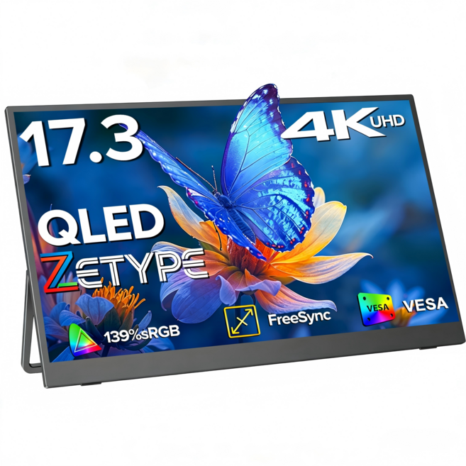 제타입 17.3인치 HDR 게임용 포터블 모니터 DEX 초슬림 휴대용 모니터 매트 스크린 캠핑용, 4K, 43.94cm