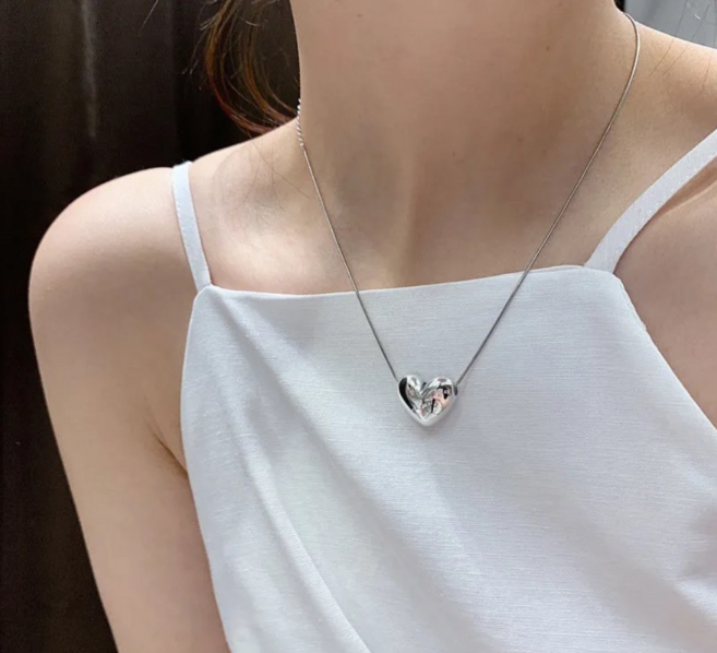 [925 Silver] 델리아 빅 하트 팬던트 실버 목걸이 우정 커플 아이템 데일리 주얼리