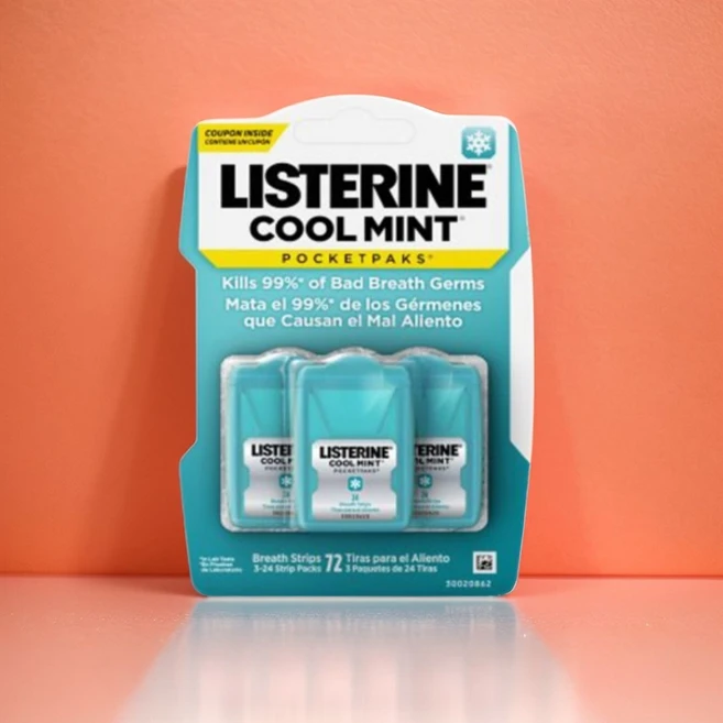 [미지의찬장]리스테린 포켓팩_쿨민트 후레쉬 버스트 휴대용 필름 브레스 스트립 구강 청결제 구취 제거제 3팩 입냄새 제거제 먹는 가글 필름형, 72ml, 1개 - 쿠팡
