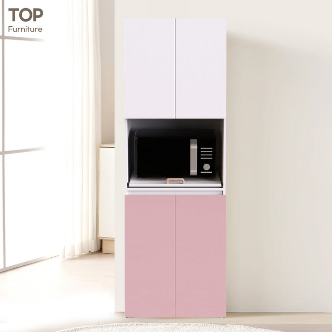 탑퍼니처 비스크 600 키큰 1800 렌지대 주방 수납장 틈새장 도어 선반장 코너장 6단 비스포크 선반탈부착, 핑크