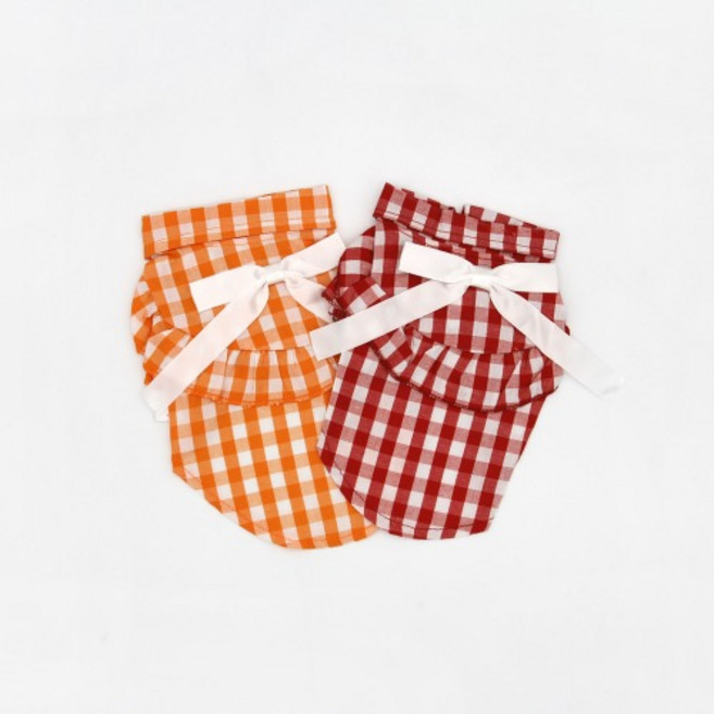 리본 체크 애견의류 강아지옷, 1개, 빨강