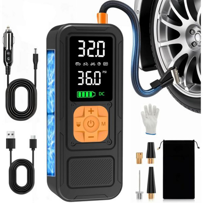 Y34 타이어 인플레이터 휴대용 공기 압축기 4배 빠른 인플레이션 6000mAh 무선12V DC 150PSI 에어 펌프자동차 오토바이 자전거 공용 디지털 압력 게이지 포함 남성, Orange