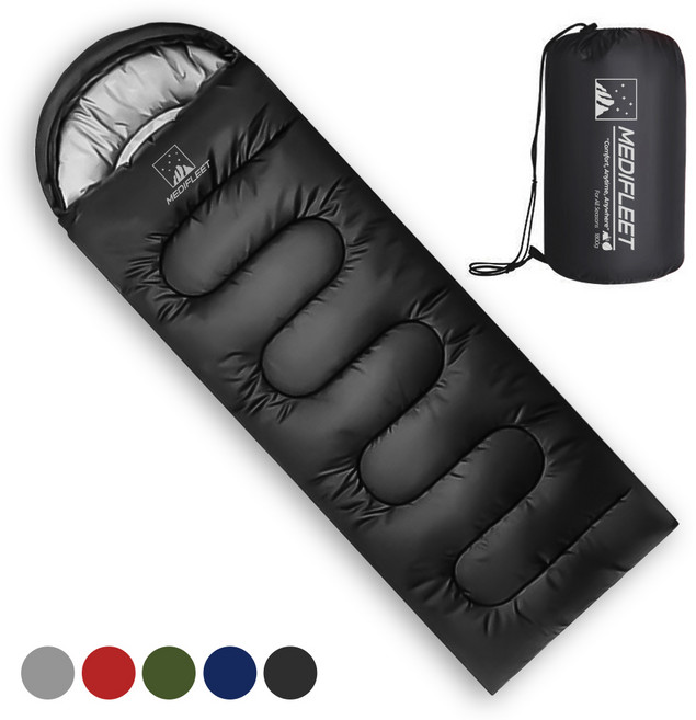 메디플릿 사계절용 머미형 경량 캠핑 침낭 + 수납가방, 1개, 스모키 블랙 (1800g)