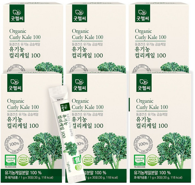 굿헬씨 유기농 컬리케일 100 동결건조 곱슬케일 분말 30포, 6개, 30g