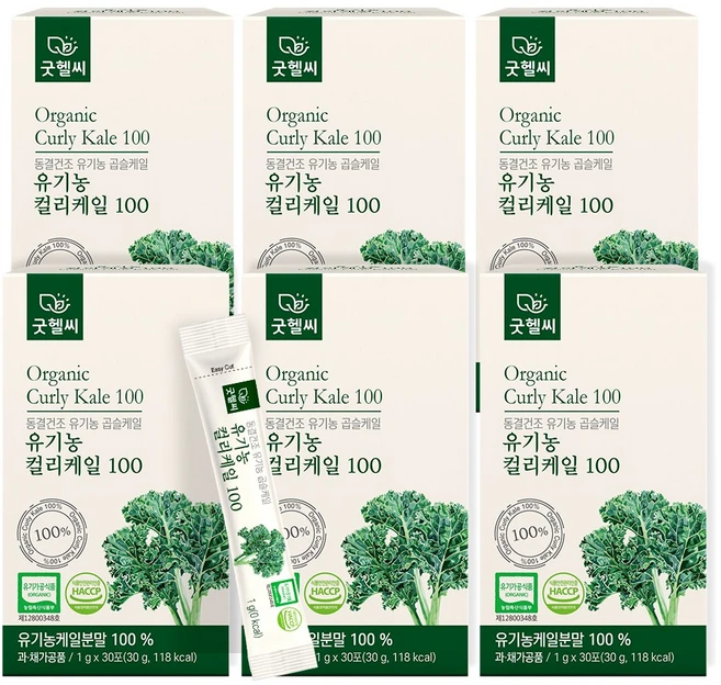 굿헬씨 유기농 컬리케일 100 동결건조 곱슬케일 분말 30포, 6개, 30g - 쿠팡