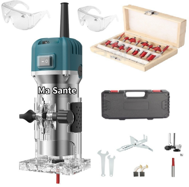 마상트 목공 트리머 목재 루터기 800w 홈파기 전기 트리밍 드릴비트 루터날 보안경, 본품(배터리없음), 1세트