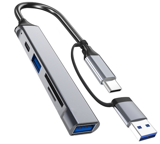 USB 포트 USB C 포트 메모리 카드 USB C 어댑터 노트북 도크가 있는 USB C HUB 5 in 1 USB C/USB 어댑터 도킹 스테이션, 회색, 쥐색, 1개, 사이즈 이미지 참고