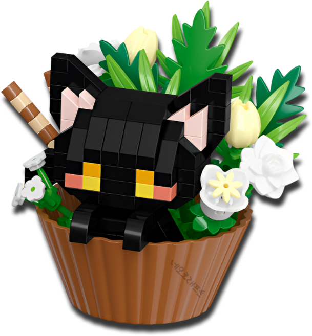 [네오 크래프트] 티컵 동물 꽃 나노블럭 DIY 고양이 블록 조립 미니 나노 캣 강아지 곰 판다 팬더 폭스 여우 달 크리스마스 만들기 장난감 키트 발렌타인 화이트데이 선물, 1개, 3. 블랙 캣(Black Cat)