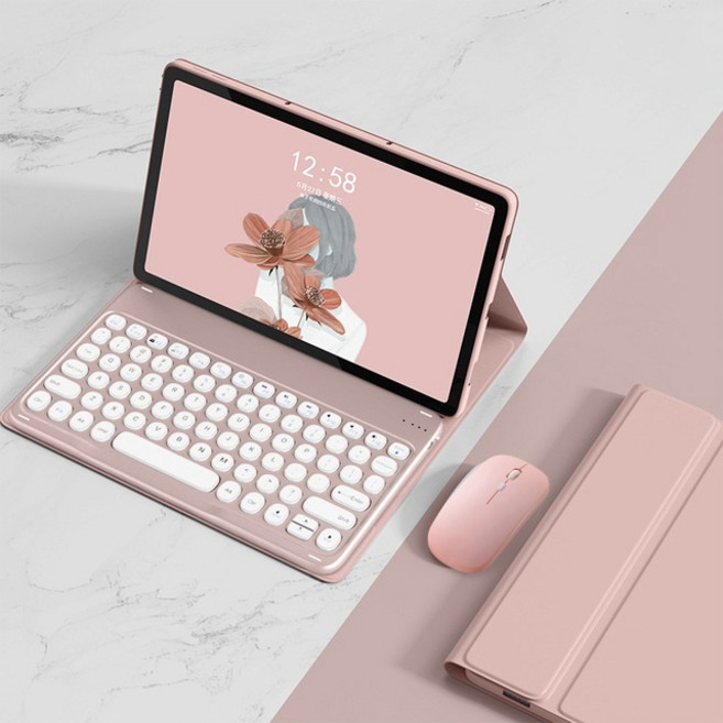 적용 아이패드 애플펜슬 수납 한국어 블루투스 키보드 케이스+ 생쥐, 분홍, 1개