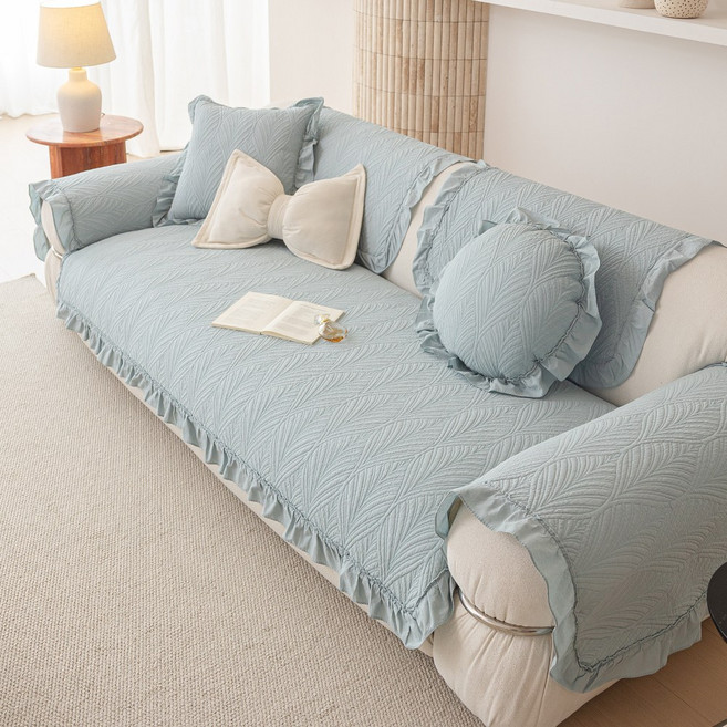 Bofung 북유럽 스타일 사계절 순면 쇼파패드 쇼파매트 2-4인용 미끄럼방지 부드 양질 프릴 러플