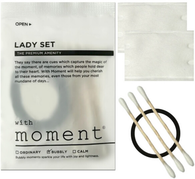 위드모먼트 일회용 레이디세트 면봉+화장솜+머리끈세트 호텔용 여행용 휴대용, 1개, 상품상세페이지 참조